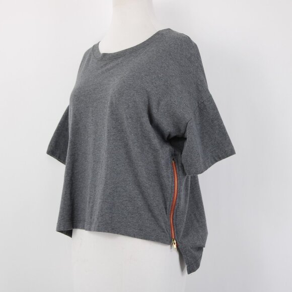 Etienne Marcel Top Sz M Gray Red Zipper Detail Crop Hi Lo 100% Cotton Top - Picture 6 of 14